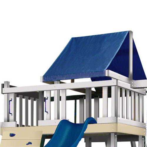 Color Reference Option: White and Sand with Blue Accessories (Shown with standard tarp roof)